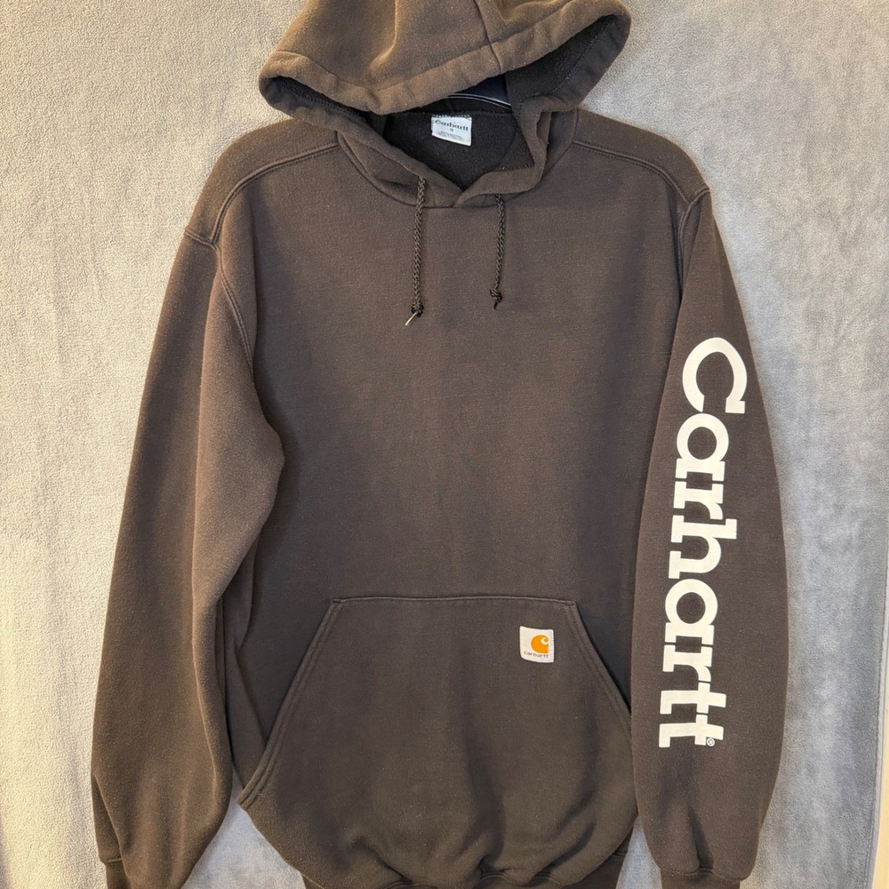 Carhartt Hoodie Mens Small K254 BLK Sleeve Logo Hooded Sweatshirt Black